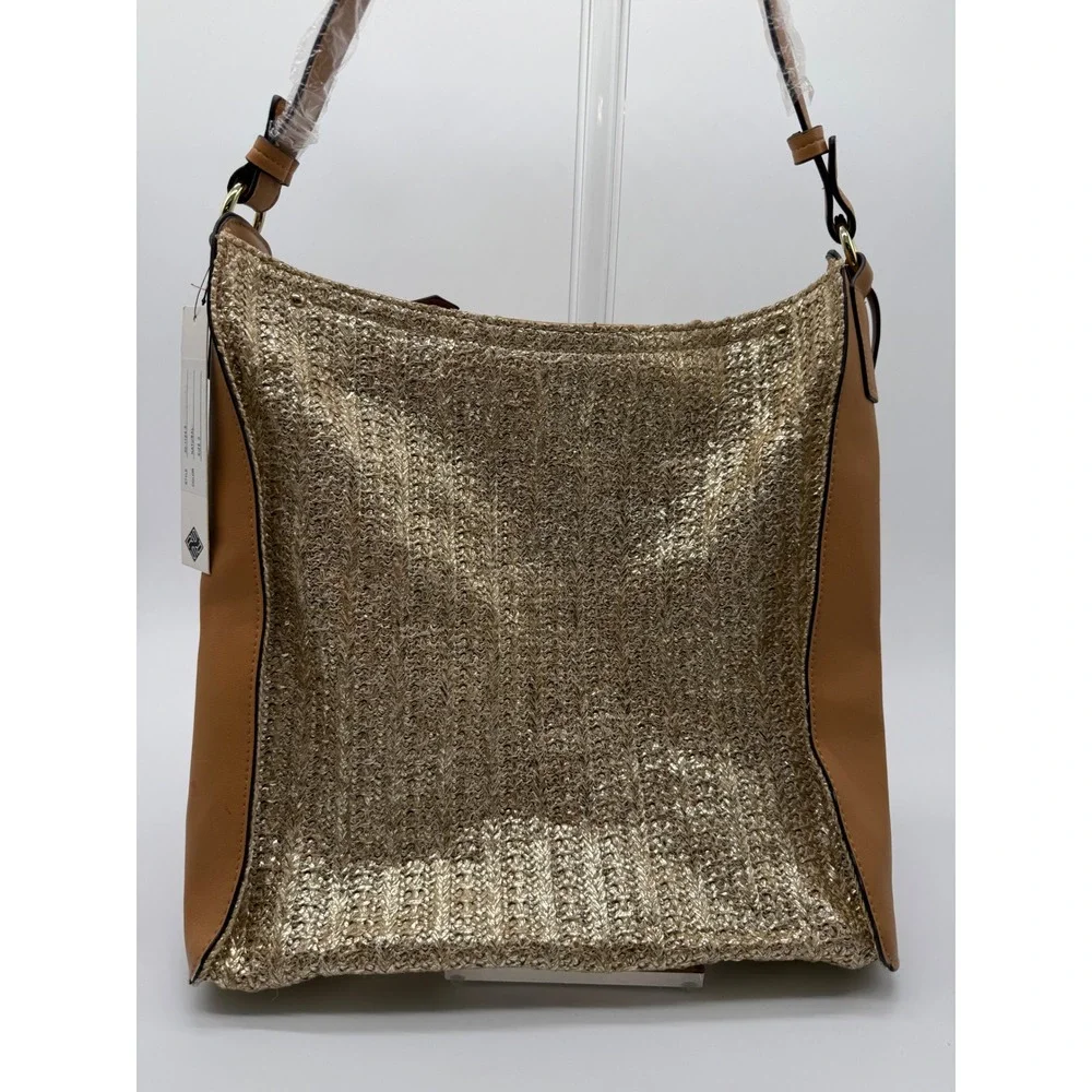 Sondra‎ Roberts Hobo Bag Large Gold New Woven Metallic Tassel 40-1124-3 NWT